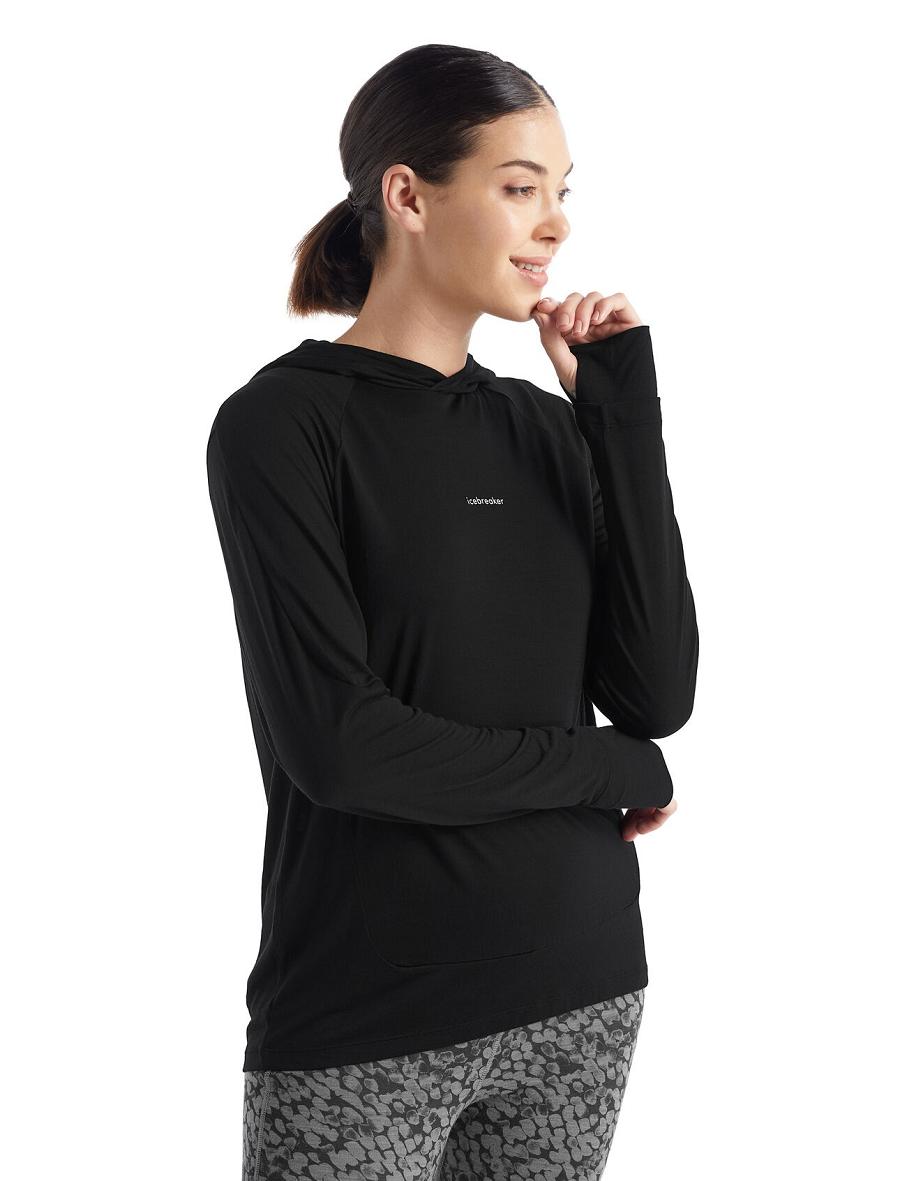 Bluzy Z Kapturem Icebreaker Cool-Lite™ Merino Long Sleeve Damskie Czarne | PL 1278SGLO